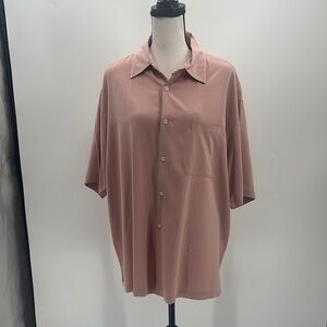 UEC Toscano men’s pink silk short sleeve shirt coconut buttons size XL